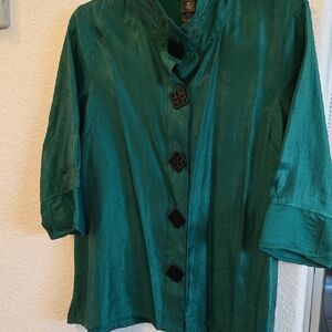 Ali Miles Teal Button-Up Top